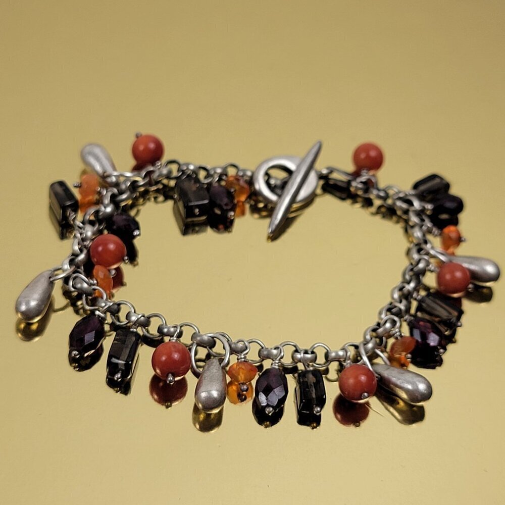Vintage Sterling Silver Multicolor Gemstone Cha Cha Bracelet 7 In Toggle Clasp